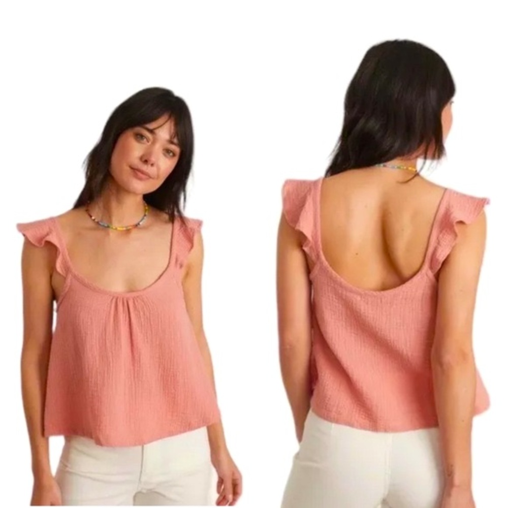 Marine Layer Jude Flutter Sleeve Cotton Tank Rosette Pink‎ Womens Size XL NEW